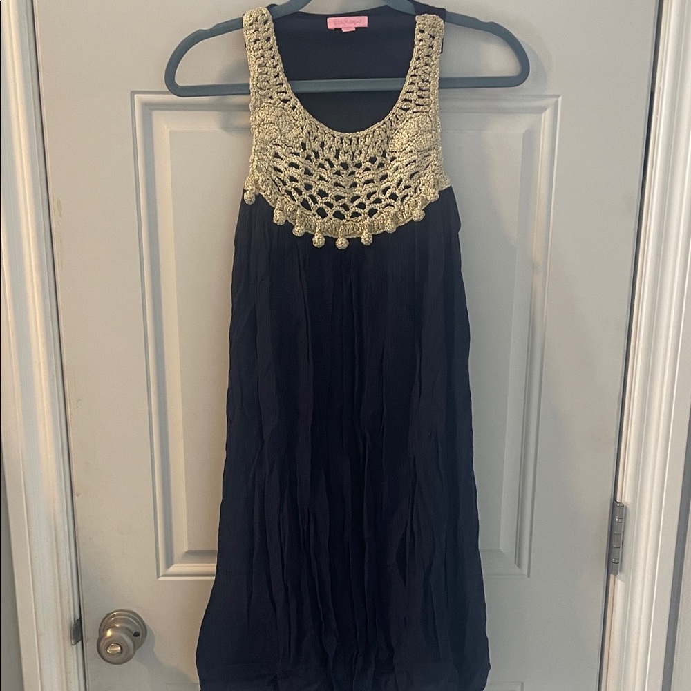 Lilly Pulitzer Black Dress with Gold Crochet Yoke